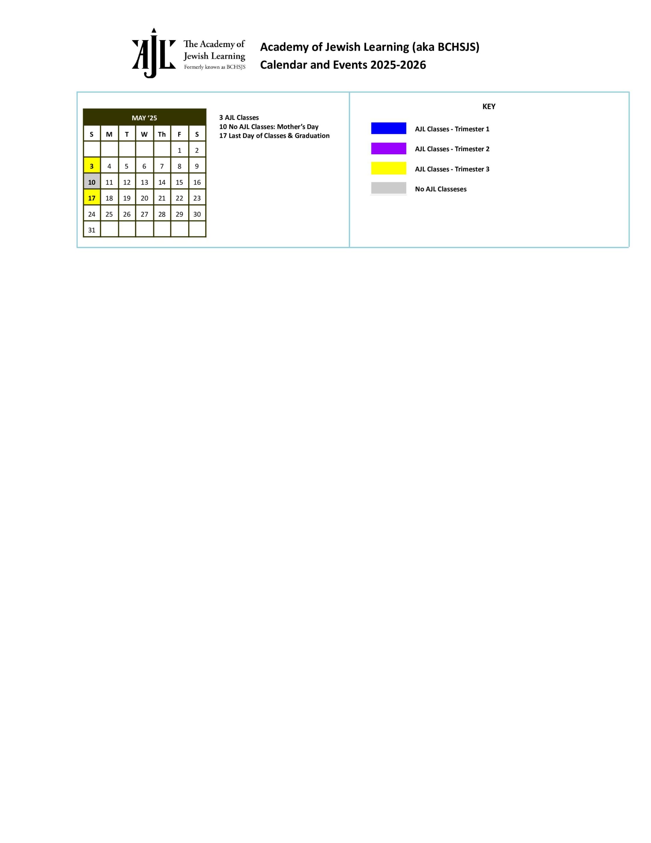 page 2 of BCHSJS 2024 - 2025 school year calendar